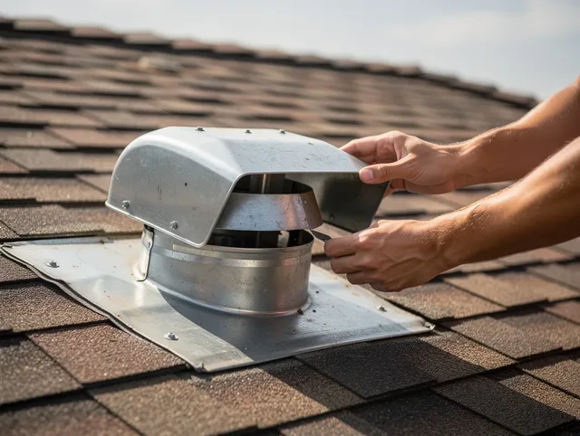 Coconut Creek Dryer Vent Cleaning certified technician safely cleaning a roof-mounted dryer vent in Coconut Creek