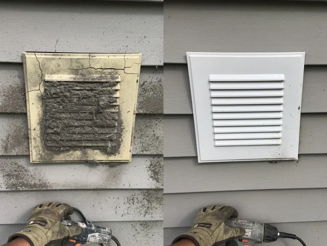 Coconut Creek Dryer Vent Cleaning technician installing high-quality dryer vent cover at a residential property in Coconut Creek