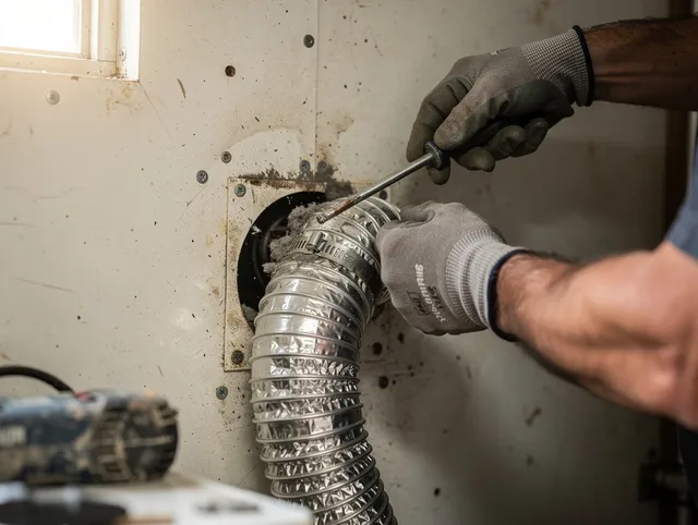Coconut Creek Dryer Vent Cleaning technician performing precise dryer vent hose installation in Coconut Creek